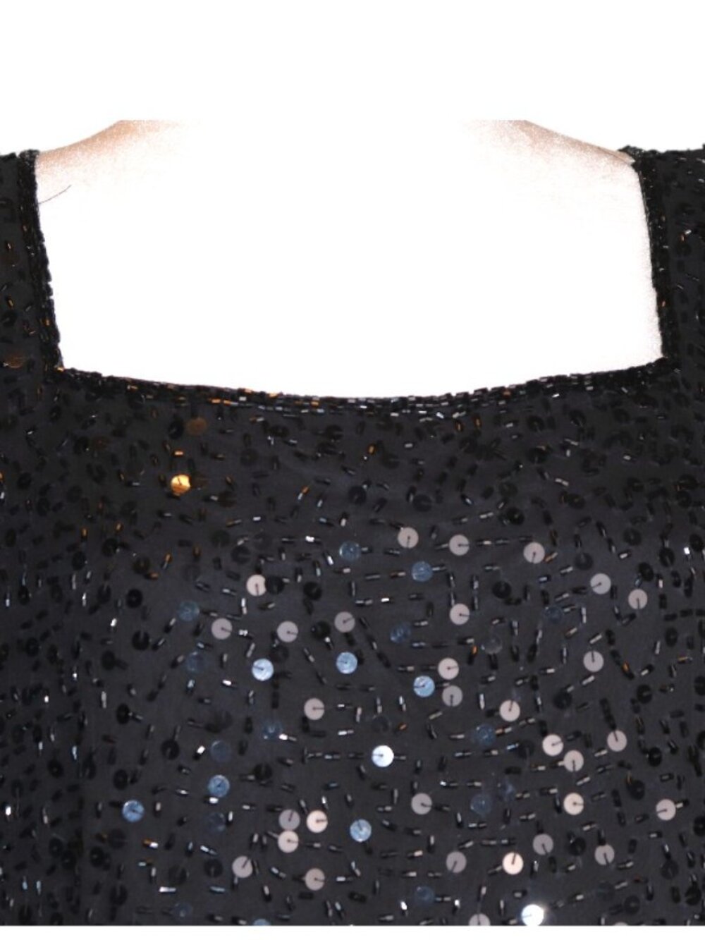 Vintage A.J. Bari Black Embellished Square Neck S/S Formal Dress Size 22 GUC - Picture 3 of 11